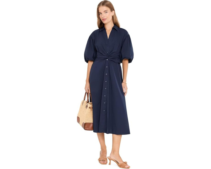 Petite Twist-Front Bubble-Sleeve Shirtdress