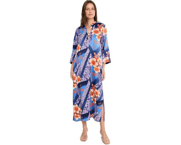 Кафтан Natori Magnolia Printed Satin Mandarin Caftan из сатина с принтом