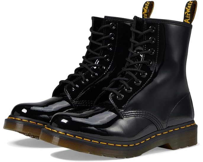 Ботинки Dr. Martens 1460 из лакированной кожи на шнуровке с желтой строчкой
