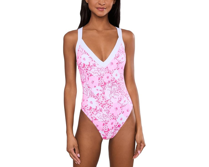 Купальник Nioma One Piece Lilly Pulitzer с V-образным вырезом и цветочным принтом