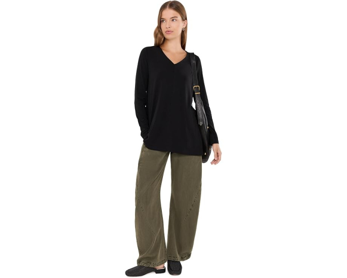 Petite Fine Stretch Jersey Knit V-neck Tunic