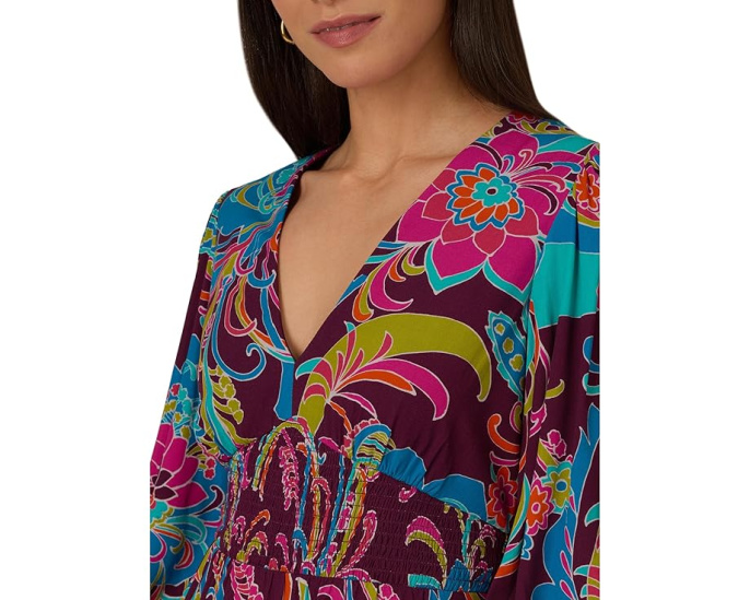 Короткое платье Adrianna Papell Printed Flounce с присборенными рукавами
