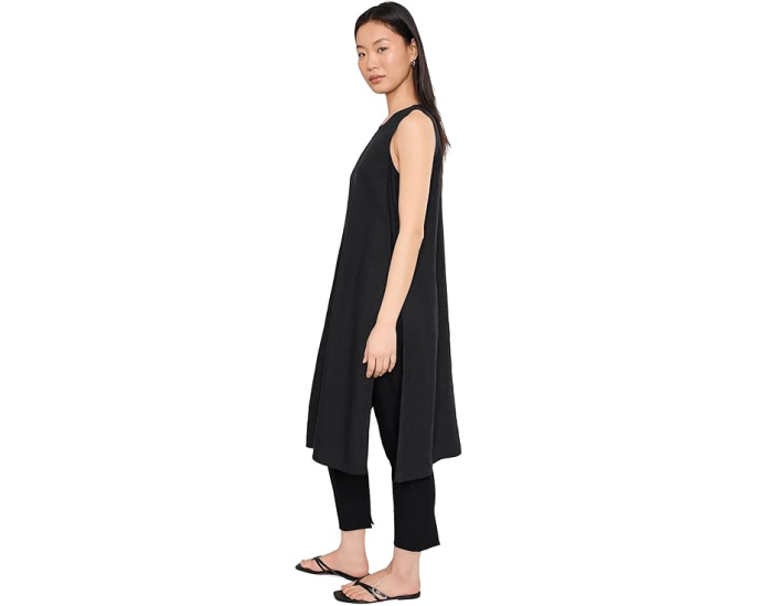 Туника миди Organic Handkerchief Linen с круглым вырезом и разрезом по бокам Eileen Fisher