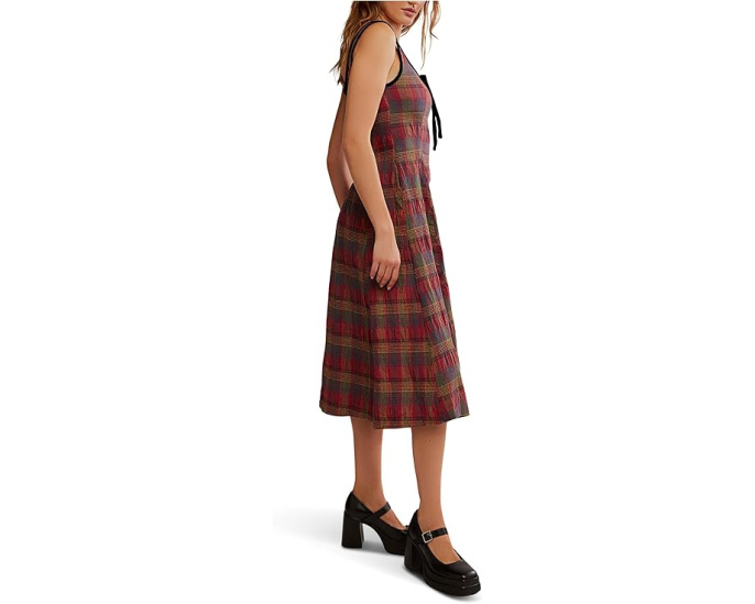 Платье Free People Freya Plaid миди с запахом и бантом на спине