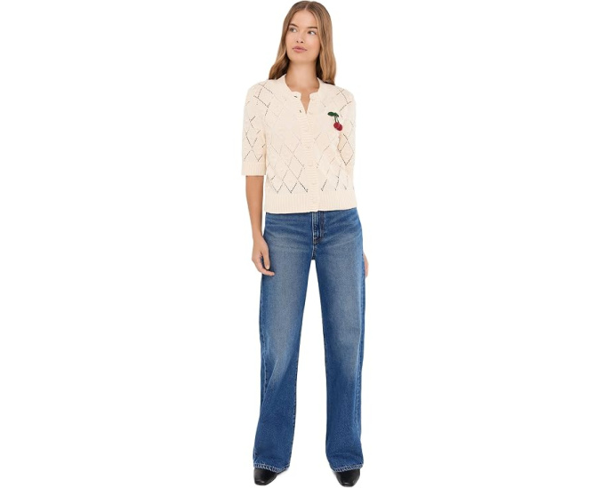 Kate Cotton Bauble Solid Short Sleeve Cardigan
