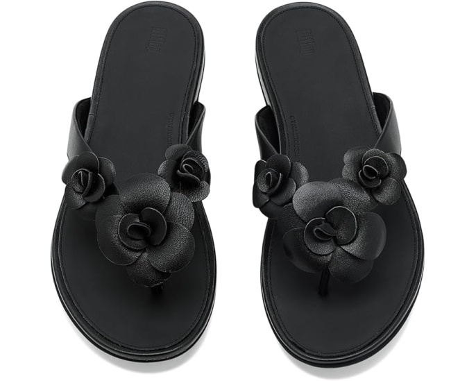 Шлепанцы FitFlop Gracie Flower Leather Flip-flops с цветочным принтом