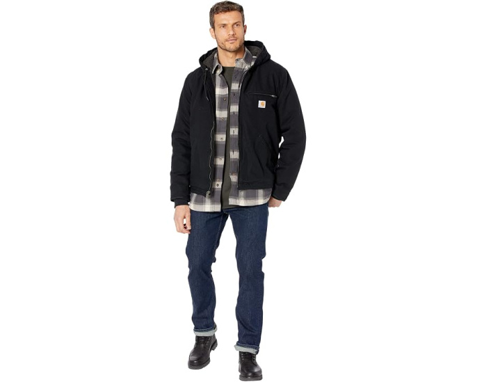 Carhartt утепленная куртка OJ392 Washed Duck с капюшоном и подкладкой из шерпы