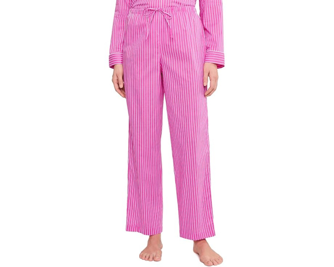 Пижамный комплект Long Sleeve Notch Collar Long Pants PJ от Lauren Ralph Lauren с принтом в розовую полоску