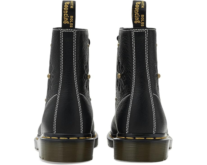 Ботинки Dr. Martens 1460 Pascal Flower с цветочным принтом и желтой строчкой