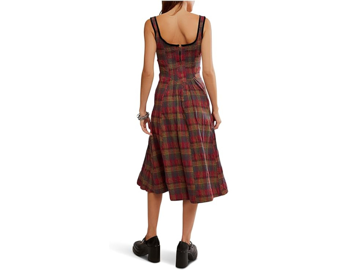 Платье Free People Freya Plaid миди с запахом и бантом на спине