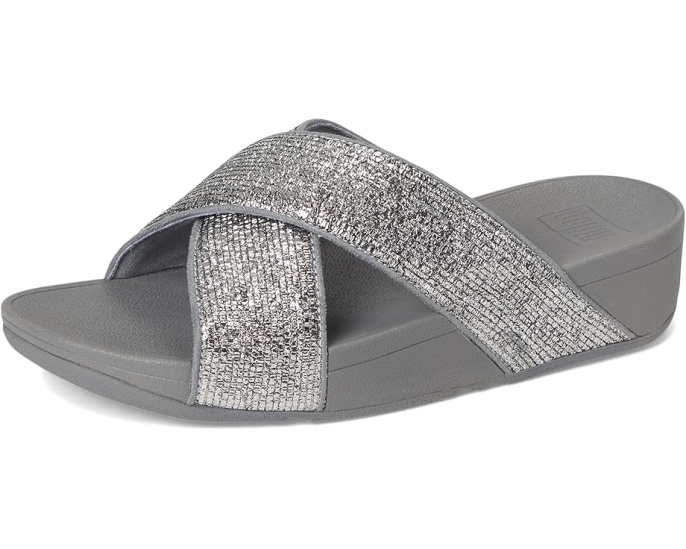 Сандалии Lulu Crinkled-shimmer Cross Slides от FitFlop с блестками