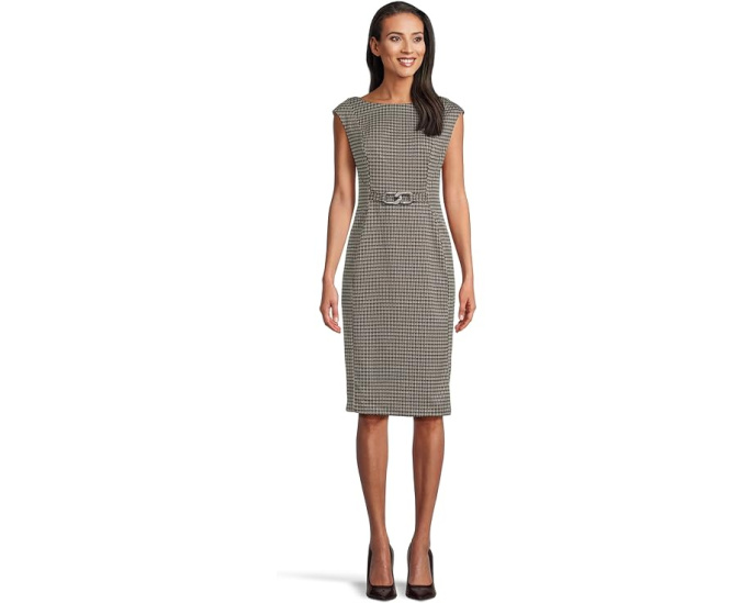 Приталенное платье Cap Sleeve Ponte с поясом Calvin Klein