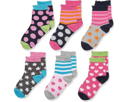 Little Girls' Dots/Hearts/Stripes Fashion Crew Socks 6 Pairs Pack