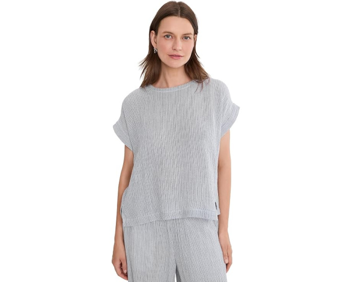 Топ Eileen Fisher из полосатого органического хлопка с круглым вырезом