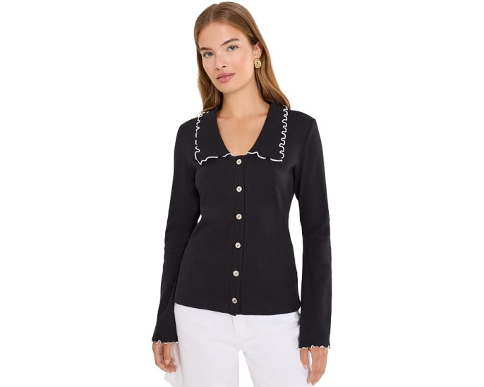 Блузка Lettuce Trim V-Neck Long Sleeve Button-Down от CeCe с V-образным вырезом