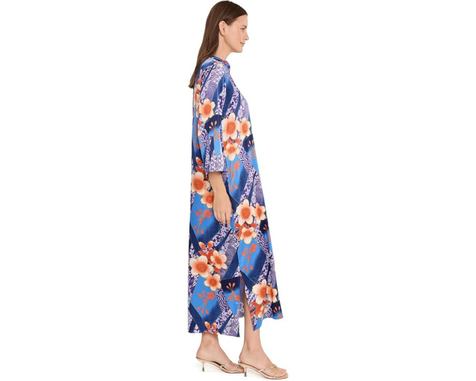 Кафтан Natori Magnolia Printed Satin Mandarin Caftan из сатина с принтом