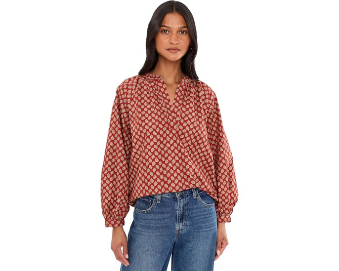 Топ Faherty Coastal Poplin Eleanor с V-образным вырезом