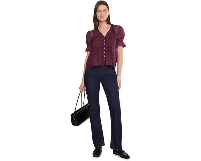 Топ с V-образным вырезом Pintuck Puff Sleeve от Vince Camuto