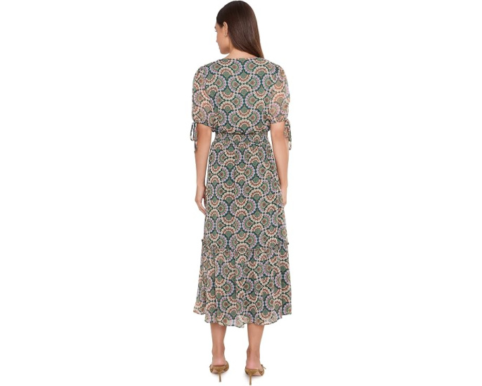 Платье миди CeCe V-Neck с принтом и поясом на резинке
