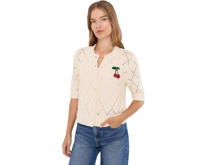 Kate Cotton Bauble Solid Short Sleeve Cardigan