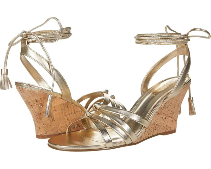 Сандалии Lilly Pulitzer Casey Wedge на танкетке с золотыми ремешками