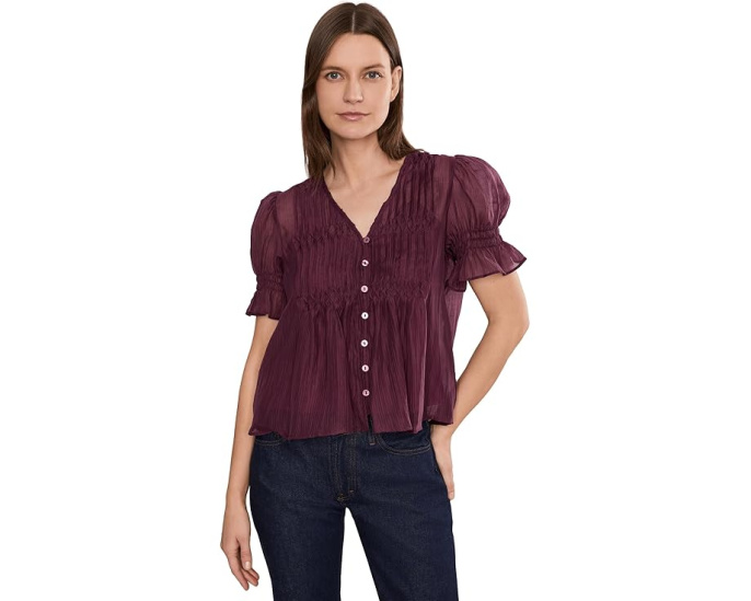 Топ с V-образным вырезом Pintuck Puff Sleeve от Vince Camuto