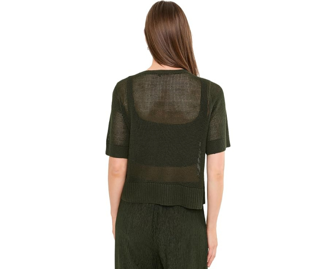 Органический льняной хлопковый свитер Eileen Fisher с круглым вырезом и коротким рукавом