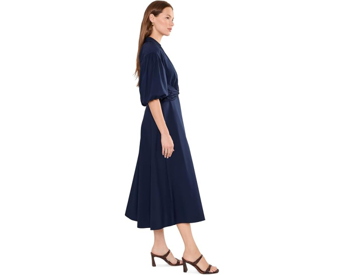 Twist-Front Bubble-Sleeve Shirtdress