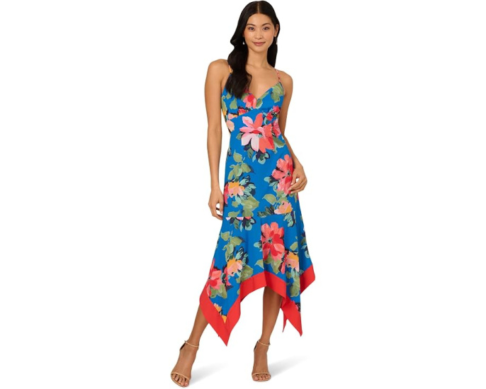 Платье миди Adrianna Papell Handkerchief Floral в цветочный принт
