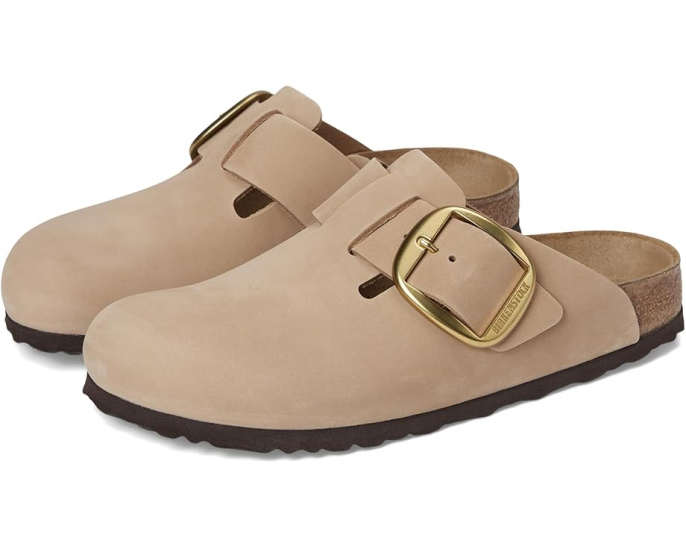Клоги Birkenstock Boston Big Buckle из нубука с пробковой стелькой