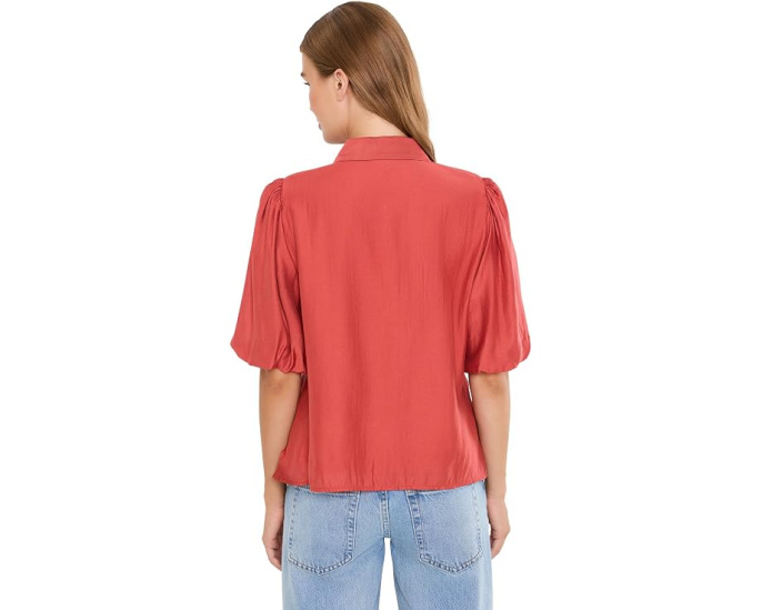 Button Front Bubble Sleeve Top