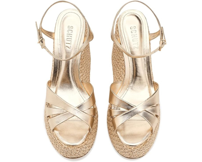 Босоножки-клинья Schutz Keefa Metallic с текстурированной рафией