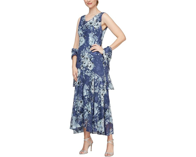 Платье Alex Evenings Tea Length Chiffon Burnout