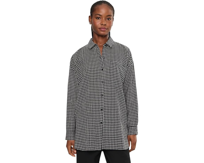 Wool Cotton Check Classic Collar Shirt