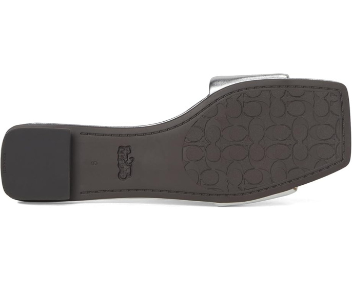 COACH босоножки Sculpted C Metallic Leather Flat Sandals кожаные серебристые