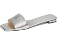 COACH босоножки Sculpted C Metallic Leather Flat Sandals кожаные серебристые