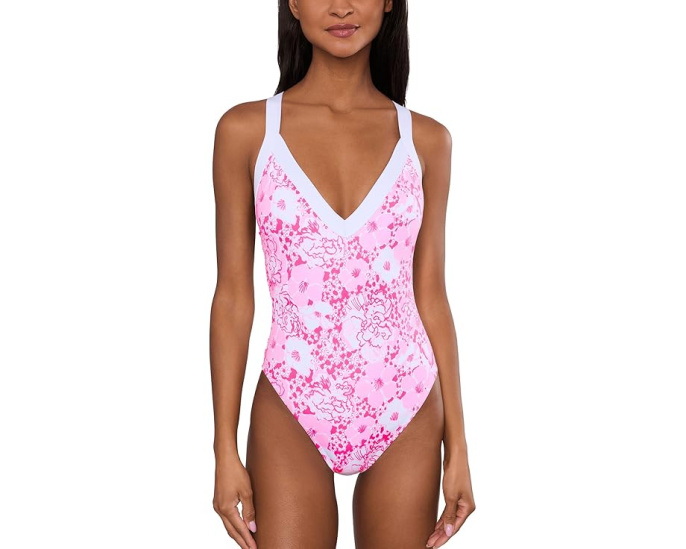Купальник Nioma One Piece Lilly Pulitzer с V-образным вырезом и цветочным принтом