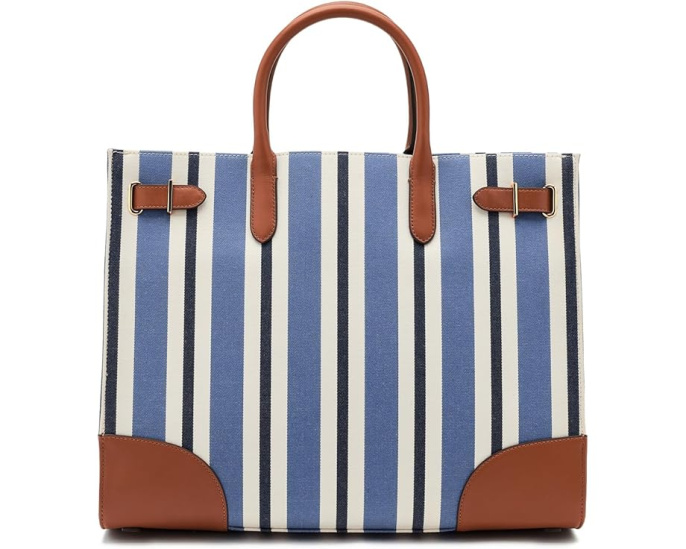 Сумка Devyn Tote большая из полосатого канваса Lauren Ralph Lauren