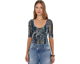 Elbow Sleeve Scoop Neck Mesh Tee