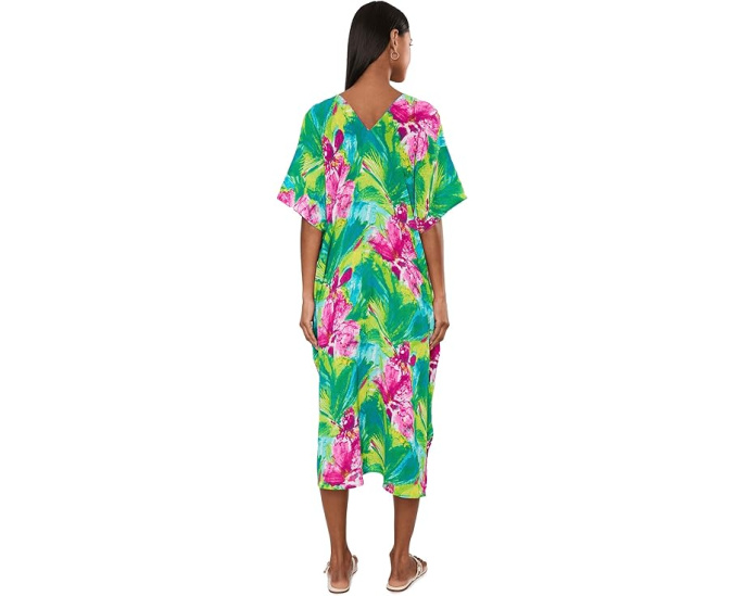 Natori кафтан Tropic Crinkle Windowpane в клетку