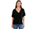 Short Sleeve V-Neck Dolman Popover Sweater with Step Hem