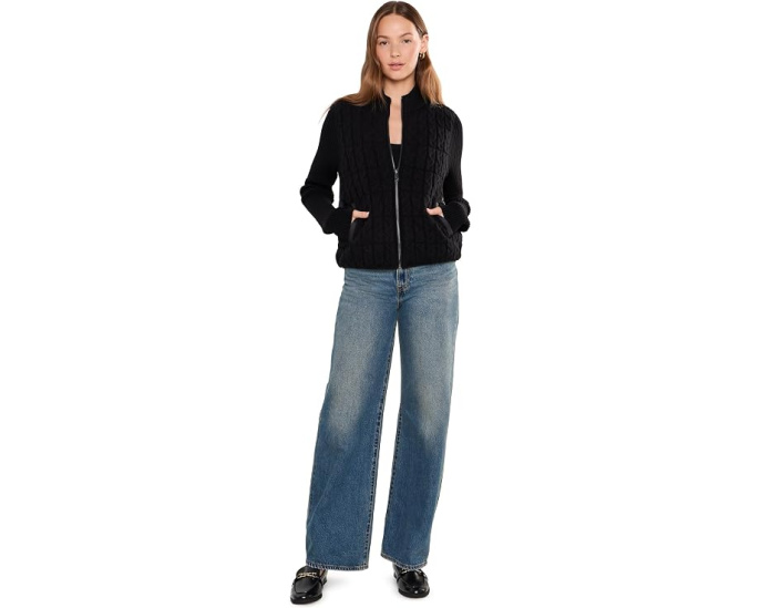 Long Sleeve Zip Front Quilted Sweater Jacket