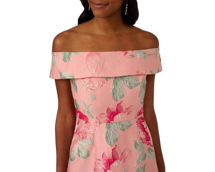 Платье Off Shoulder Jacquard от Adrianna Papell с цветочным принтом